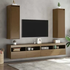 vidaXL Wandkasten 2 st 30x30x100 cm massief grenenhout honingbruin