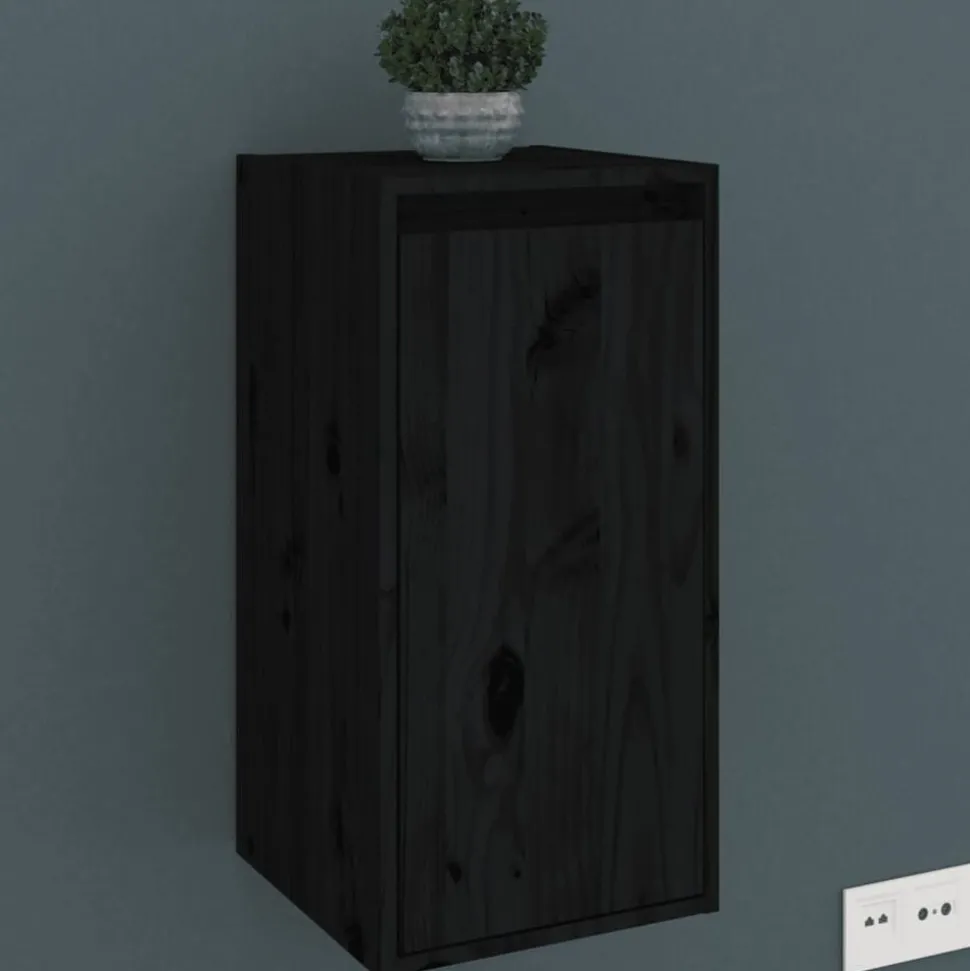 vidaXL Wandkasten 2 st 30x30x60 cm massief grenenhout zwart
