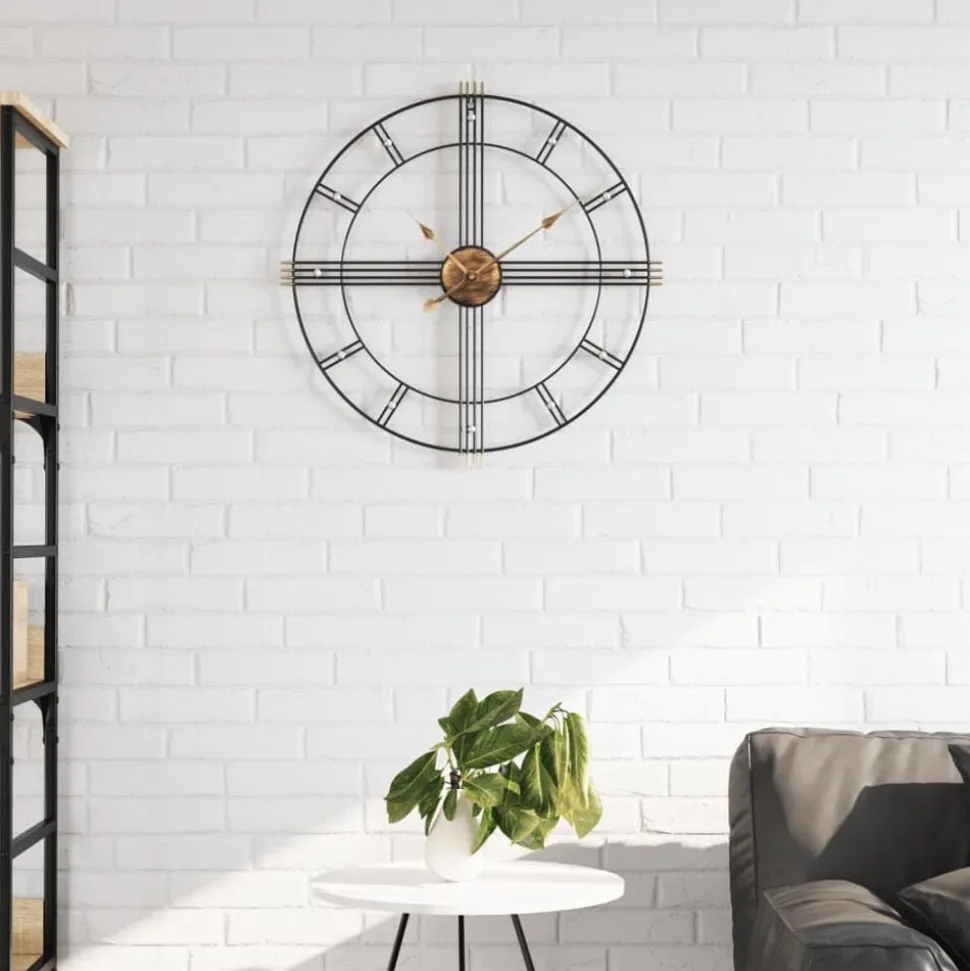 vidaXL Wandklok Ø60 cm ijzer zwart