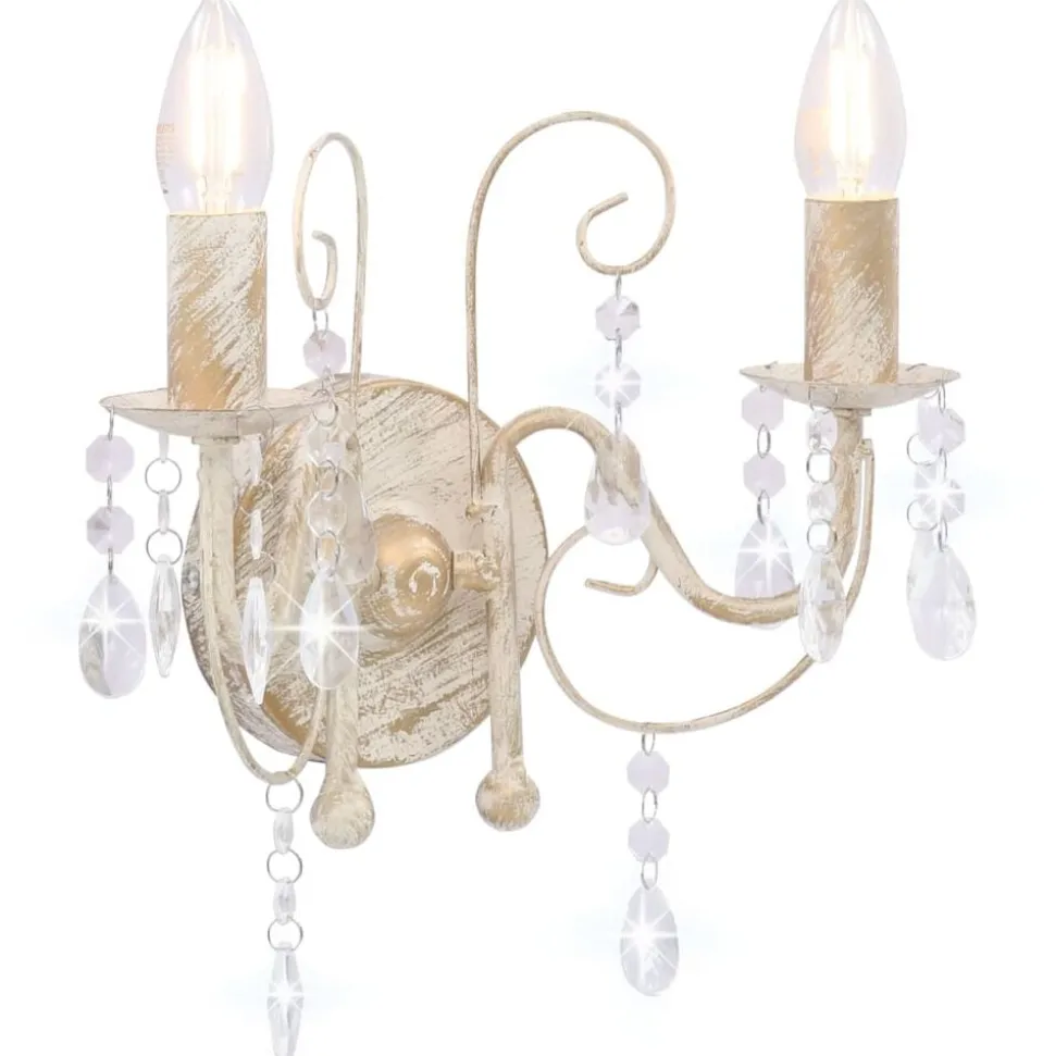 vidaXL Wandlamp met kralen 2xE14 antiekwit