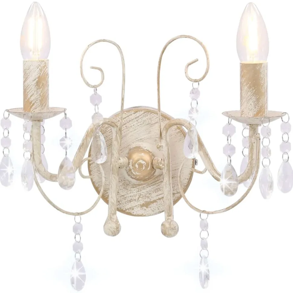 vidaXL Wandlamp met kralen 2xE14 antiekwit