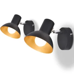vidaXL Wandlampen voor 2 peertjes E27 zwart en goud 2 st
