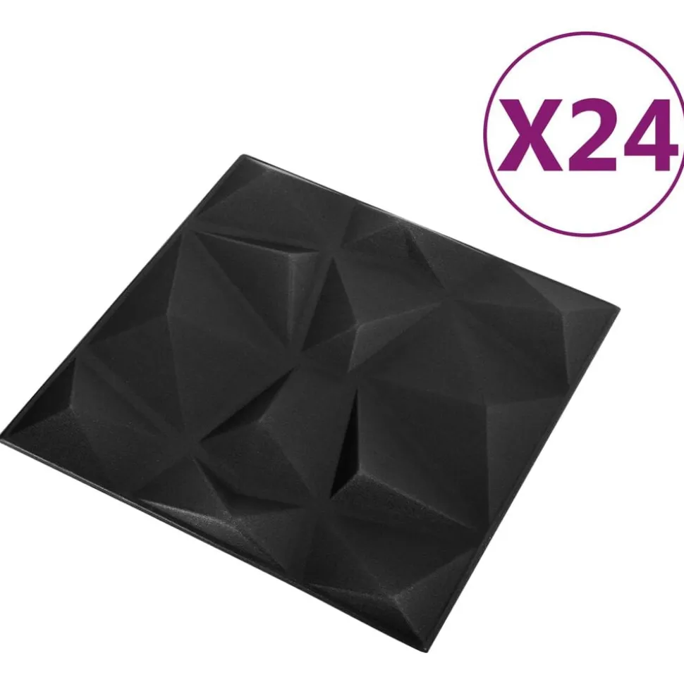 vidaXL Wandpanelen 24 pcs Diamant Zwart 50 x 50 cm XPS Schuim