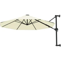 vidaXL Wandparasol met metalen paal 300 cm zandkleurig