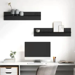 vidaXL Wandplank 2 pcs Zwart Eiken 80 x 11,5 x 18 cm Bewerkt hout