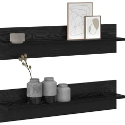 vidaXL Wandplank 2 pcs Zwart Eiken 80 x 11,5 x 18 cm Bewerkt hout