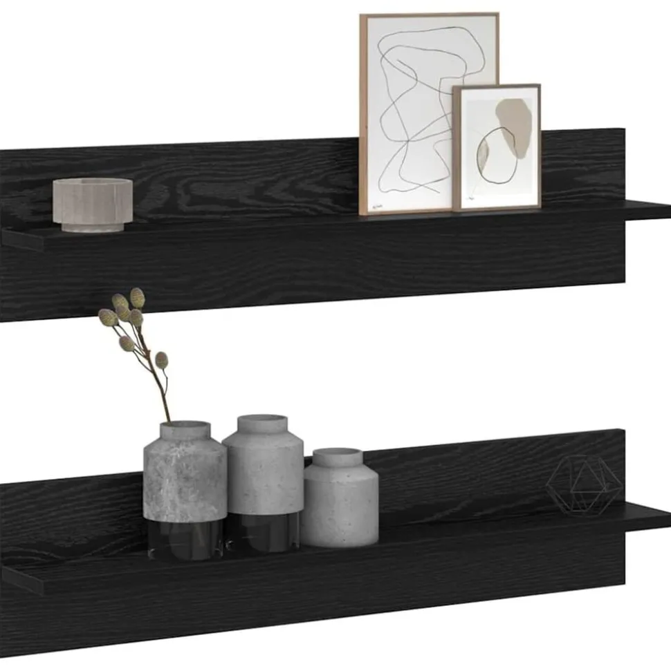 vidaXL Wandplank 2 pcs Zwart Eiken 80 x 11,5 x 18 cm Bewerkt hout