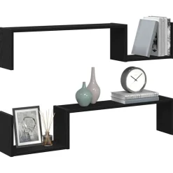 vidaXL Wandplank 2 pcs Zwart Eiken 100 x 15 x 20 cm Bewerkt hout