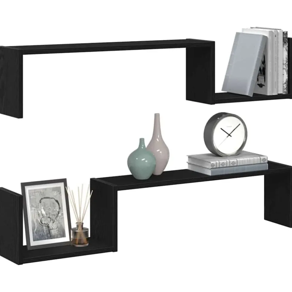 vidaXL Wandplank 2 pcs Zwart Eiken 100 x 15 x 20 cm Bewerkt hout