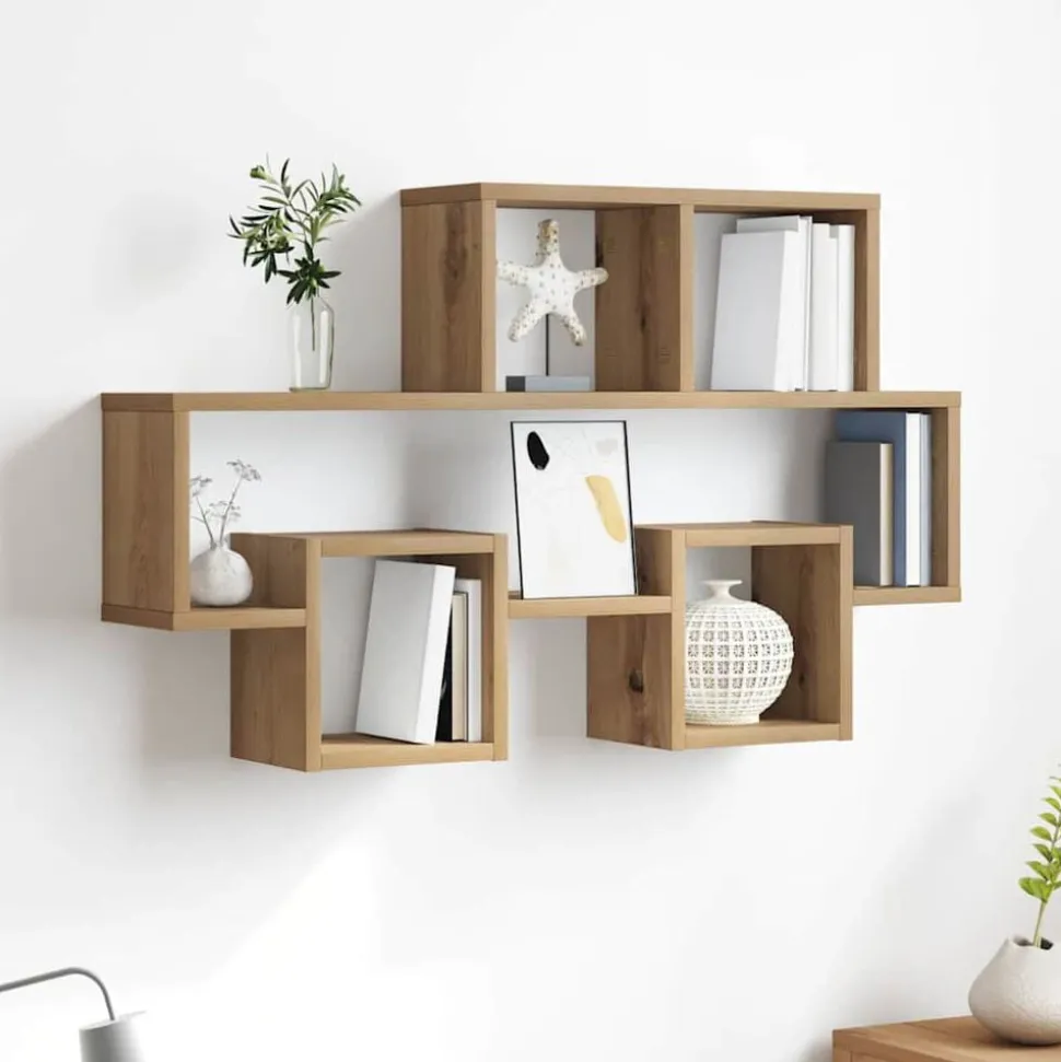 vidaXL Wandplank artisanaal eikenkleurig 82 x 15 x 51 cm Bewerkt hout