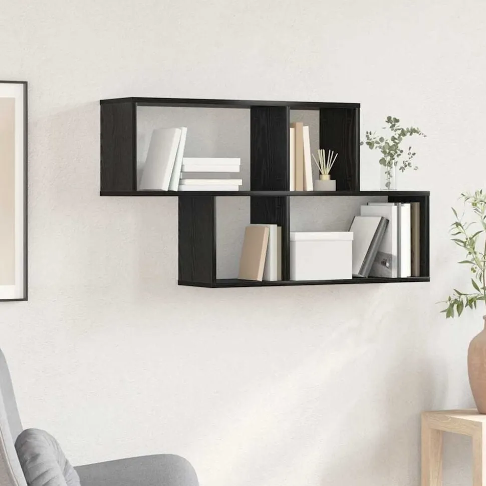 vidaXL Wandplank met plank Wandgemonteerd Zwart Bewerkt hout