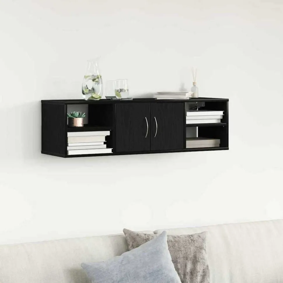 vidaXL Wandplank met plank Zwart Eiken 102 x 30 x 29 cm Bewerkt hout