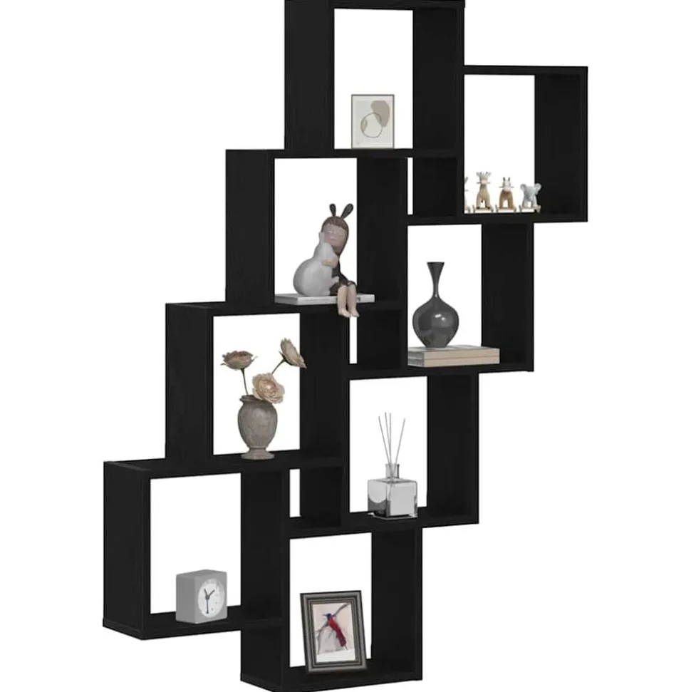 vidaXL Wandplank met plank Zwart Eiken 90 x 15 x 119,5 cm Bewerkt hout