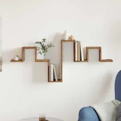 vidaXL Wandplank Wandgemonteerd met opslag Oudhout 104.5 x 43 x 10 cm