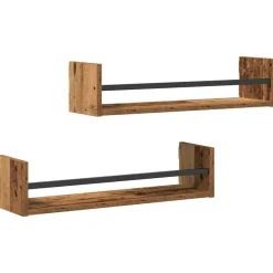 vidaXL Wandplank Wandgemonteerd 2 pcs Oudhout 60 x 16 x 14 cm