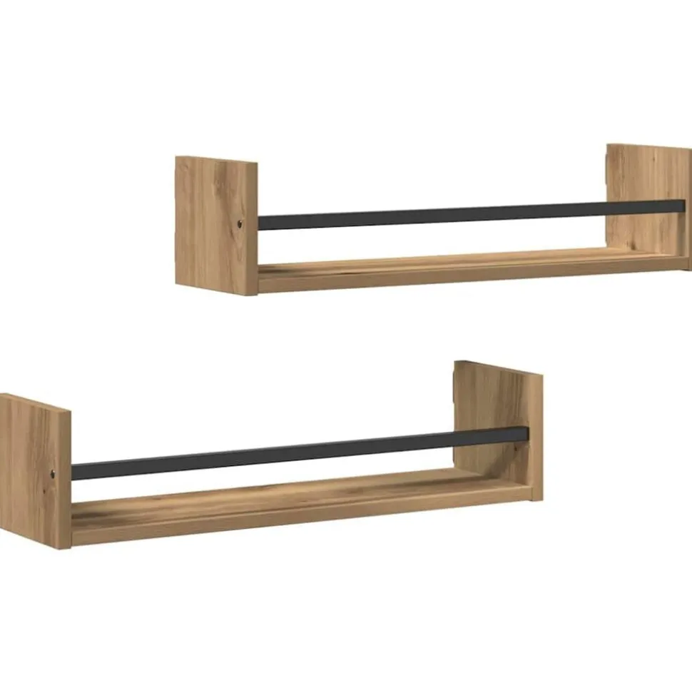 vidaXL Wandplank Wandgemonteerd 2 pcs Artisan Eiken 60 x 16 x 14 cm