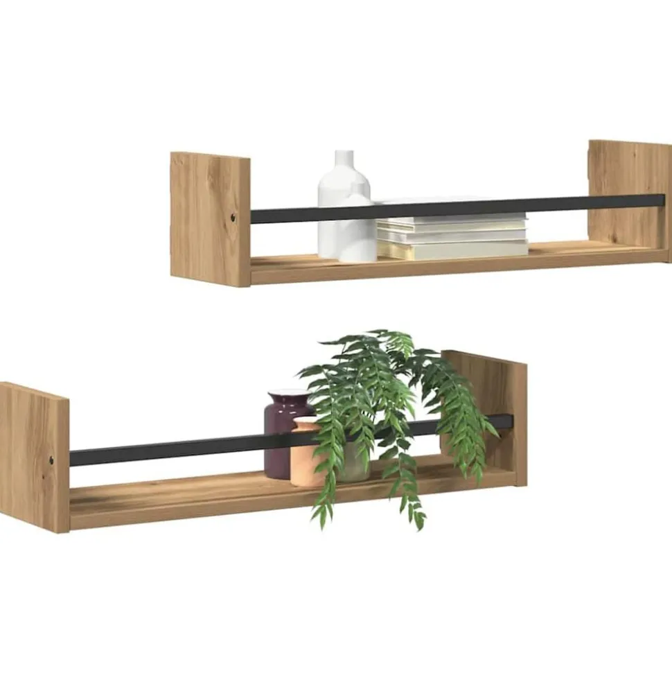 vidaXL Wandplank Wandgemonteerd 2 pcs Artisan Eiken 60 x 16 x 14 cm