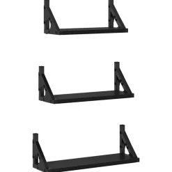 vidaXL Wandplank Wandgemonteerd met opslag 3 pcs Zwart Eiken