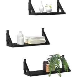 vidaXL Wandplank Wandgemonteerd met opslag 3 pcs Zwart Eiken