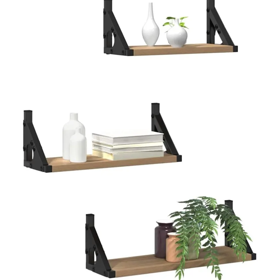 vidaXL Wandplank Wandgemonteerd met opslag 3 pcs Rook Eik