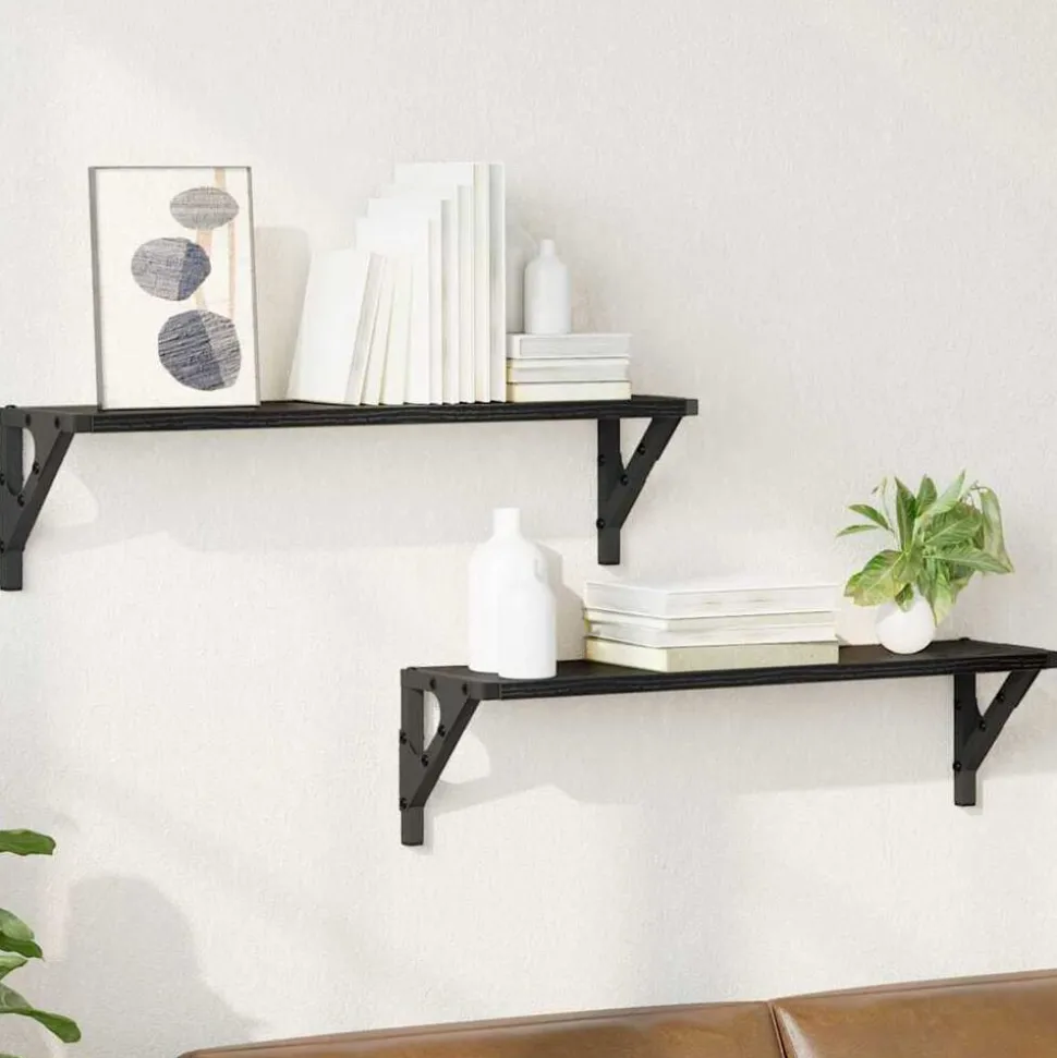 vidaXL Wandplanken 2 pcs Zwart Eiken 60 x 15 x 15,5 cm Bewerkt hout
