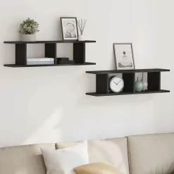 vidaXL Wandplanken 2 st 75x18x20 cm spaanplaat zwart eikenkleurig