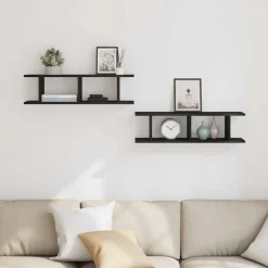 vidaXL Wandplanken 2 st 75x18x20 cm spaanplaat zwart eikenkleurig