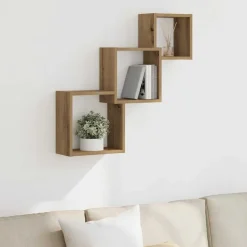 vidaXL Wandplanken kubus 68x15x68cm bewerkt hout artisanaal eikenkleur
