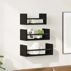 vidaXL Wandplankenset 3 pcs Zwart Eiken 40x16x14cm Bewerkt hout