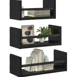 vidaXL Wandplankenset 3 pcs Zwart Eiken 40x16x14cm Bewerkt hout