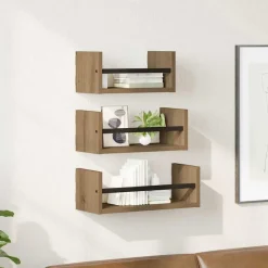 vidaXL Wandplankenset 3 pcs Artisan Eiken 40x16x14cm Bewerkt hout