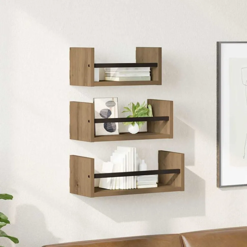 vidaXL Wandplankenset 3 pcs Artisan Eiken 40x16x14cm Bewerkt hout