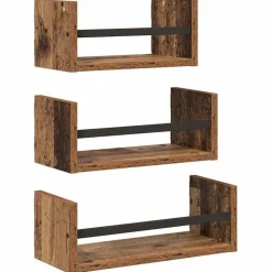 vidaXL Wandplankenset met plank 3 pcs Oud Hout 40x16x14cm Bewerkt hout