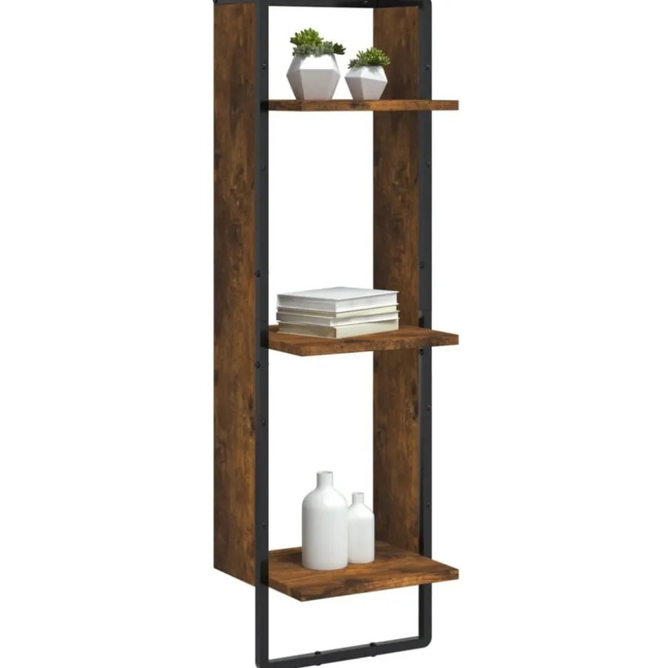 vidaXL Wandrek 3-laags 30x25x100 cm bewerkt hout gerookt eikenkleurig