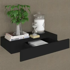 vidaXL Wandschap met lade zwevend 48x25x8 cm zwart