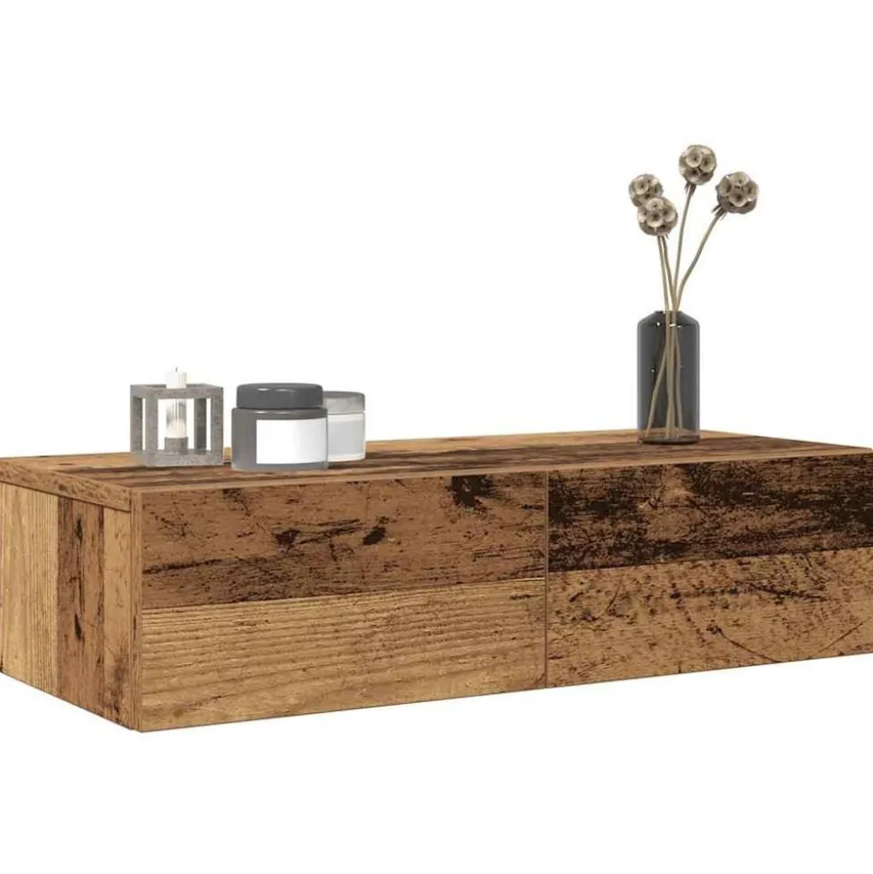 vidaXL Wandschap met lades 60x26,5x15 cm bewerkt hout oud houtkleurig