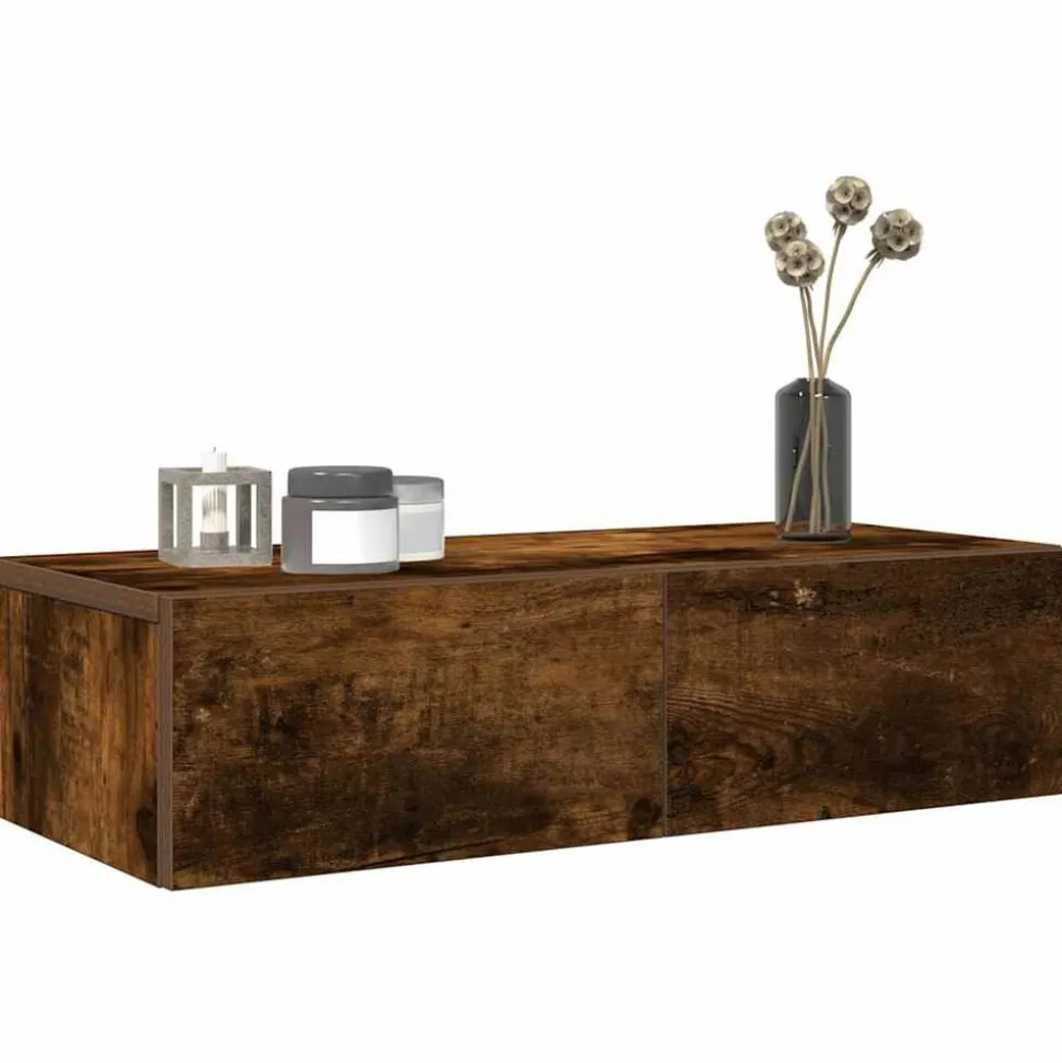 vidaXL Wandschap met lades 60x26,5x15 cm bewerkt hout gerookt eiken