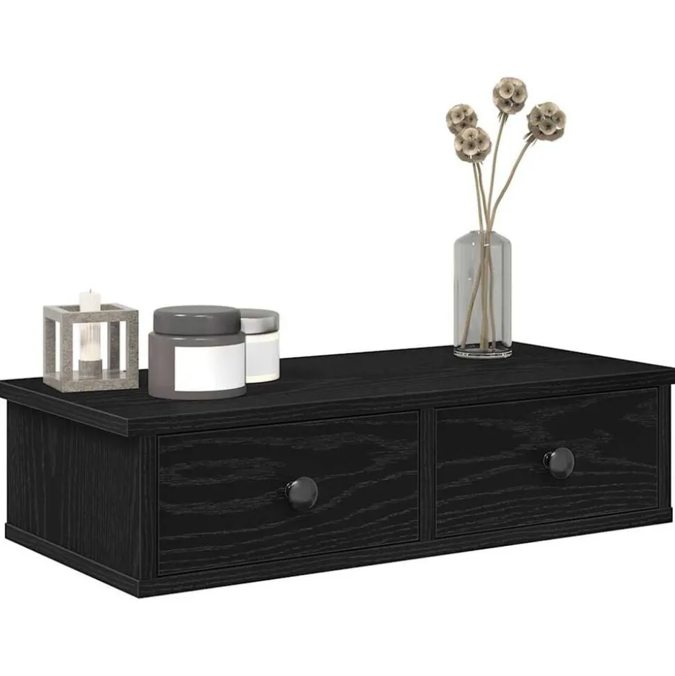 vidaXL Wandschap met lades 60x28x15 cm bewerkt hout zwart