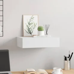 vidaXL Wandschap met lade 40x23,5x10 cm MDF wit