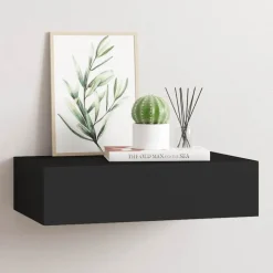 vidaXL Wandschap met lade 40x23,5x10 cm MDF zwart