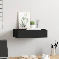 vidaXL Wandschap met lade 40x23,5x10 cm MDF zwart