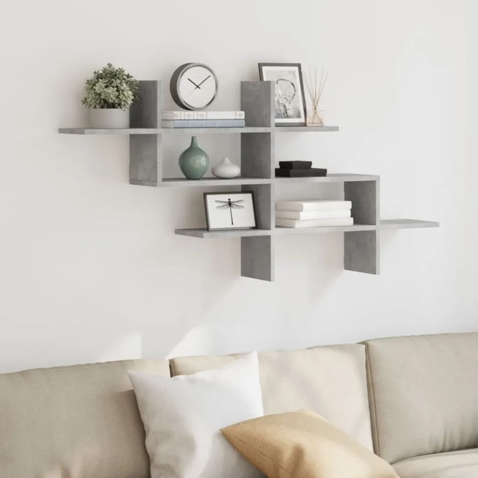 vidaXL Wandschap 124,5x18x60,5 cm bewerkt hout betongrijs