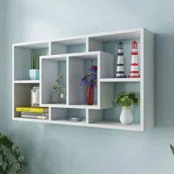 vidaXL Wandschap zwevend 8 vakken wit