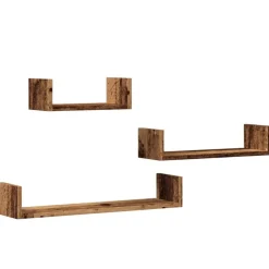 vidaXL Wandschappen 3 st bewerkt hout oud houtkleurig