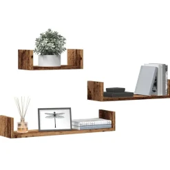 vidaXL Wandschappen 3 st bewerkt hout oud houtkleurig