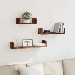 vidaXL Wandschappen 3 st bewerkt hout oud houtkleurig