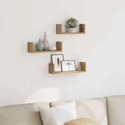 vidaXL Wandschappen 3 st bewerkt hout artisanaal eiken