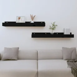 vidaXL Wandschappen 2 st 80x12x9 cm massief grenenhout zwart