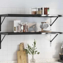 vidaXL Wandschappen 2 st 100x40 cm roestvrijstaal zwart
