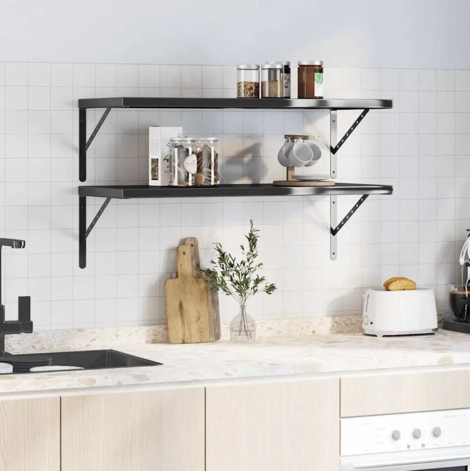 vidaXL Wandschappen 2 st 100x40 cm roestvrijstaal zwart